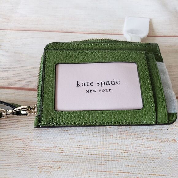 Kate Spade Leila Pebbled Leather Small Wristlet Card Holder Kelp Forest Green - Picture 6 of 9